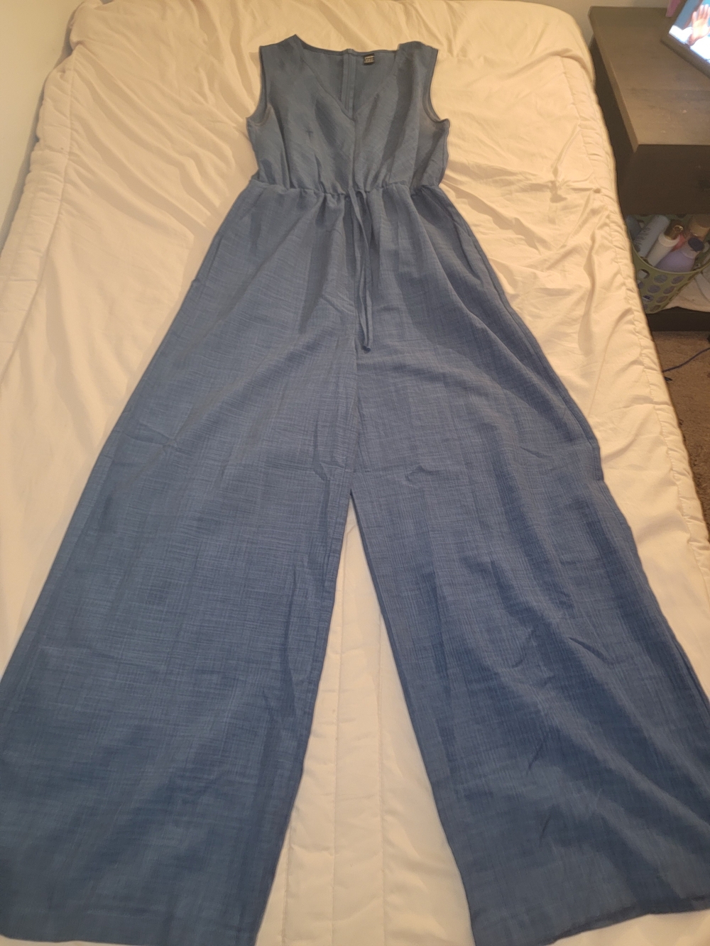 SHEIN Sleeveless Wide-Leg Drawstring Jumpsuit in Light Blue